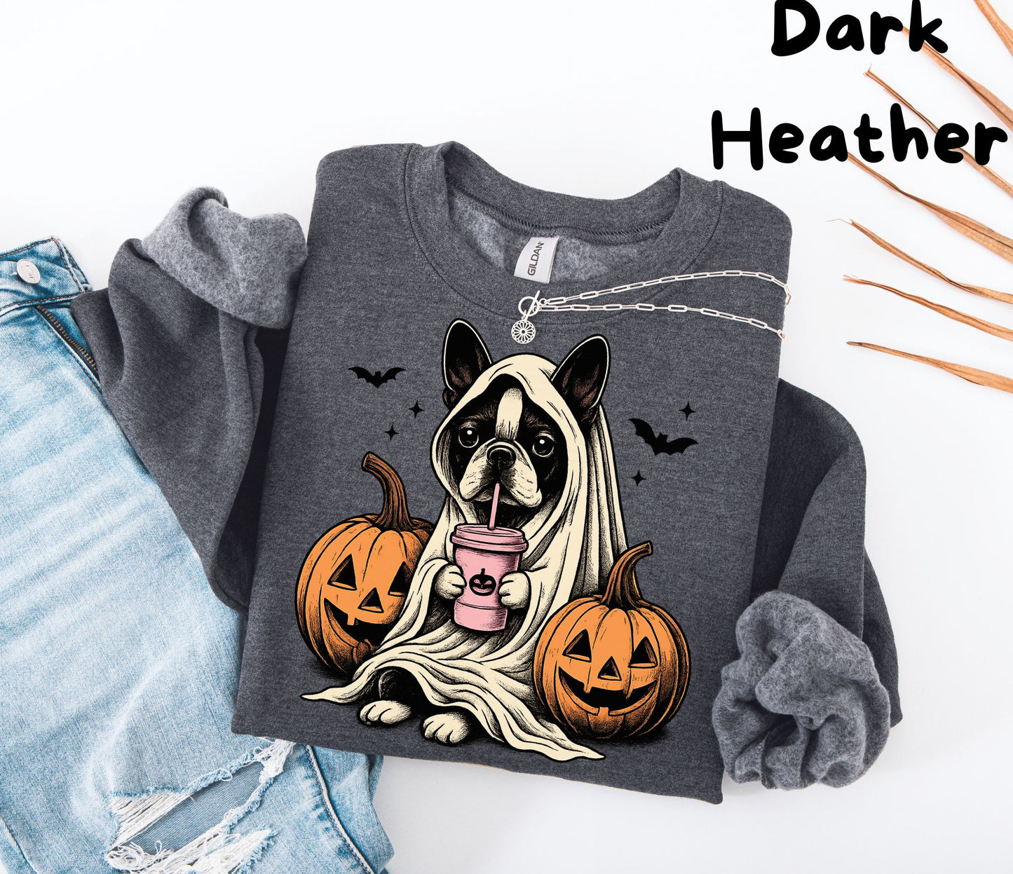 Halloween Sweatshirt| Boston Terrier Ghost Sweatshirt| Boston Terrier Halloween Sweatshirt