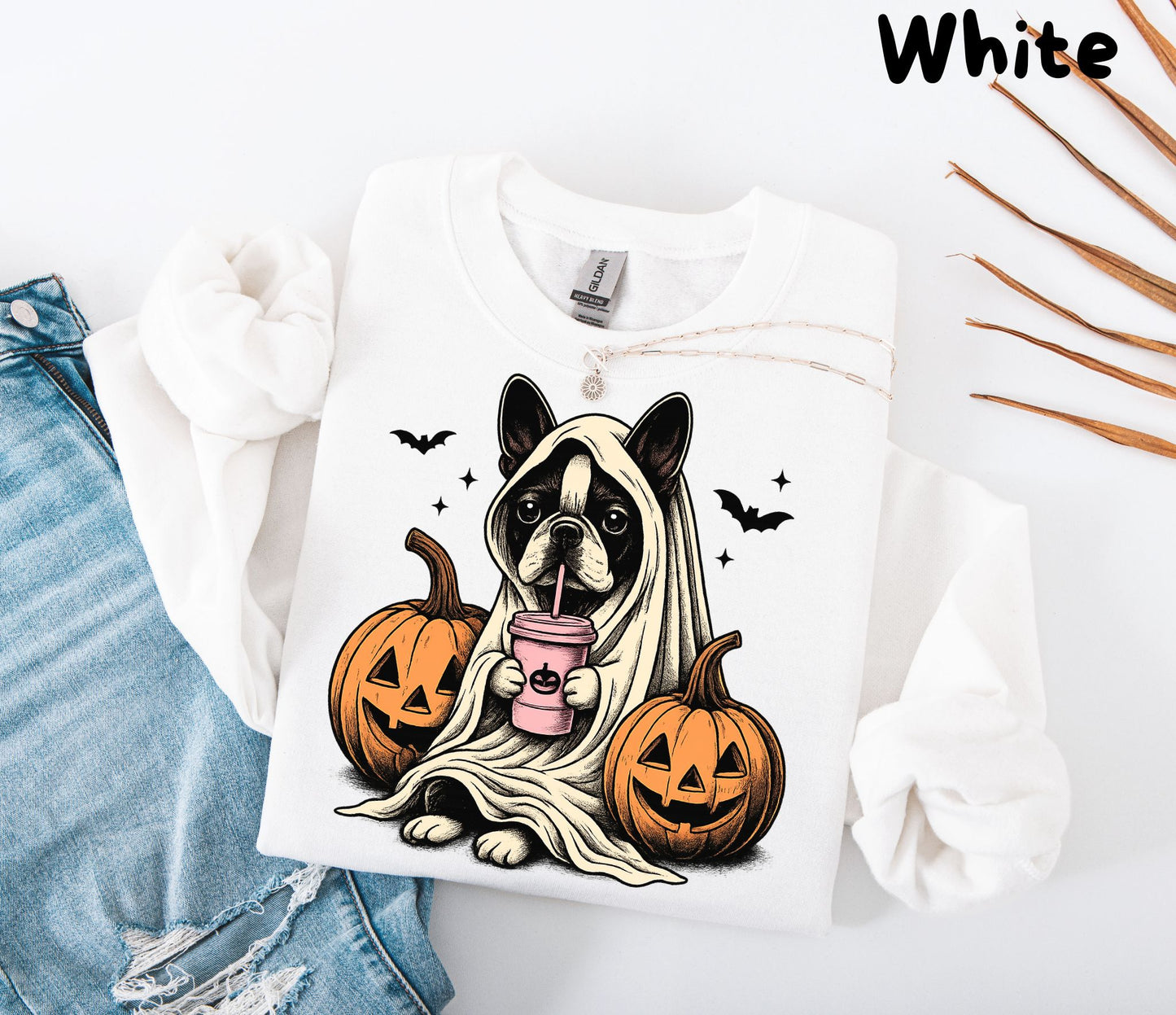 Halloween Sweatshirt| Boston Terrier Ghost Sweatshirt| Boston Terrier Halloween Sweatshirt
