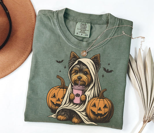 Halloween Shirt| Yorkshire Terrier Ghost T-Shirt| Retro Halloween Shirts| Spooky Season| Yorkie Halloween Shirt| Pumpkin Fall Shirt