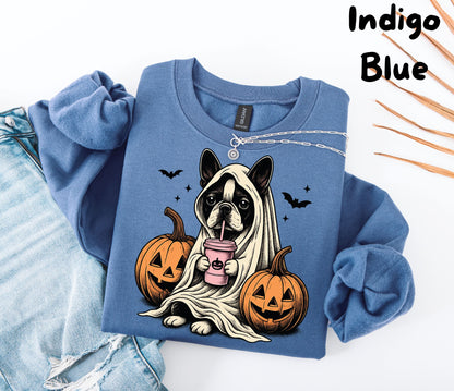 Halloween Sweatshirt| Boston Terrier Ghost Sweatshirt| Boston Terrier Halloween Sweatshirt