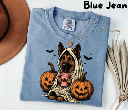 Halloween Shirt| German Shepherd Ghost T-Shirt| Retro Halloween Shirts| Spooky Season| German Shepherd Halloween Shirt| Pumpkin Fall Shirt