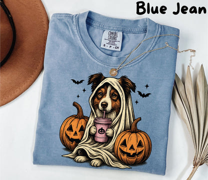 Halloween Shirt| Australian Shepherd Ghost T-Shirt| Retro Halloween Shirts| Spooky Season| Australian Shepherd Halloween Shirt| Pumpkin Fall Shirt
