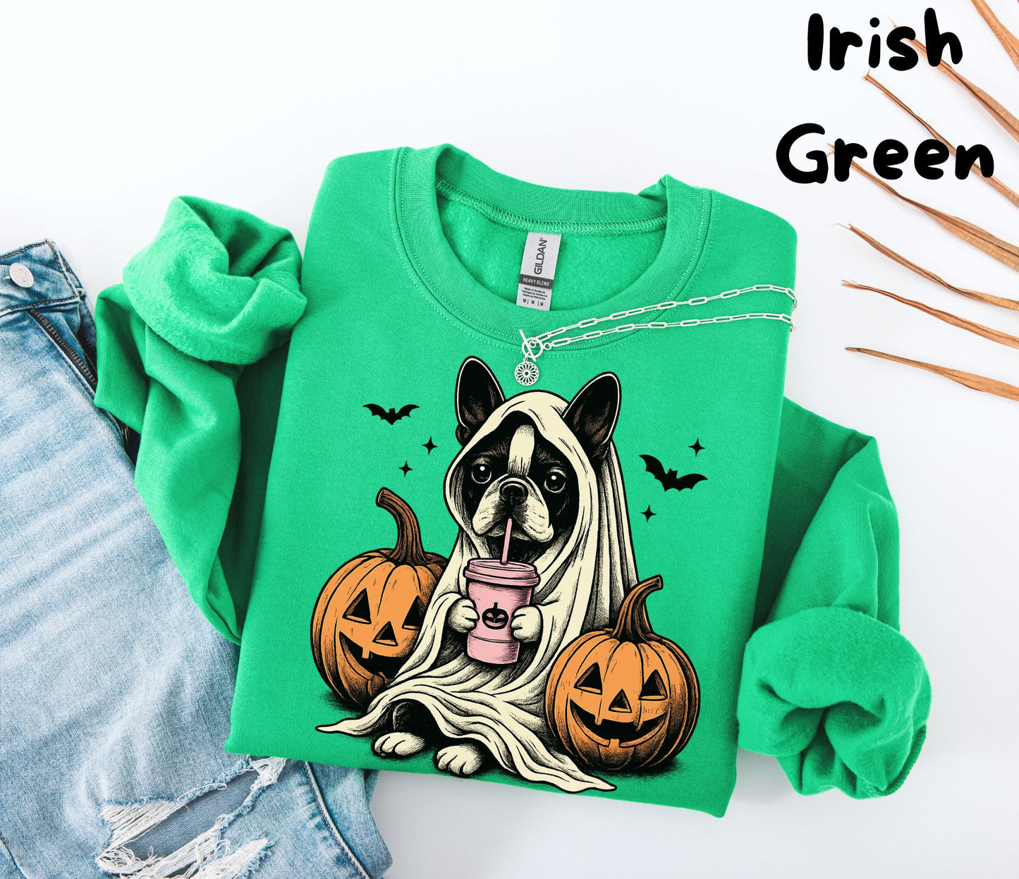 Halloween Sweatshirt| Boston Terrier Ghost Sweatshirt| Boston Terrier Halloween Sweatshirt