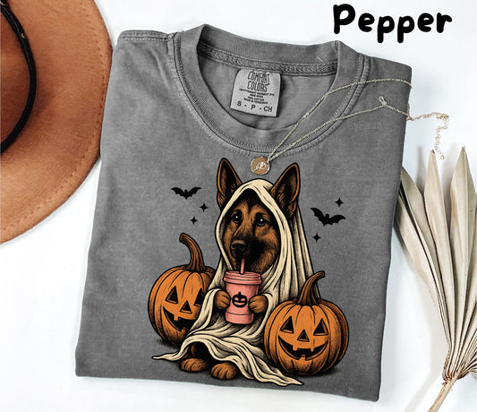 Halloween Shirt| German Shepherd Ghost T-Shirt| Retro Halloween Shirts| Spooky Season| German Shepherd Halloween Shirt| Pumpkin Fall Shirt