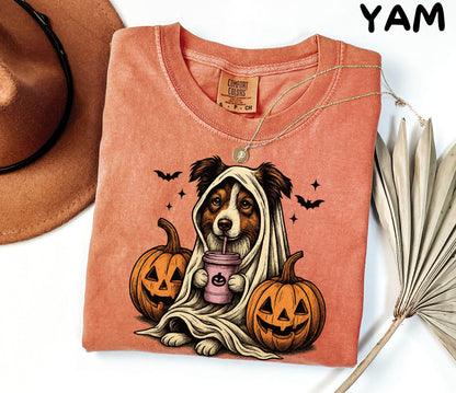 Halloween Shirt| Australian Shepherd Ghost T-Shirt| Retro Halloween Shirts| Spooky Season| Australian Shepherd Halloween Shirt| Pumpkin Fall Shirt