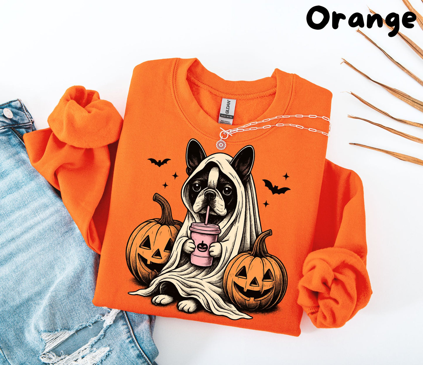 Halloween Sweatshirt| Boston Terrier Ghost Sweatshirt| Boston Terrier Halloween Sweatshirt