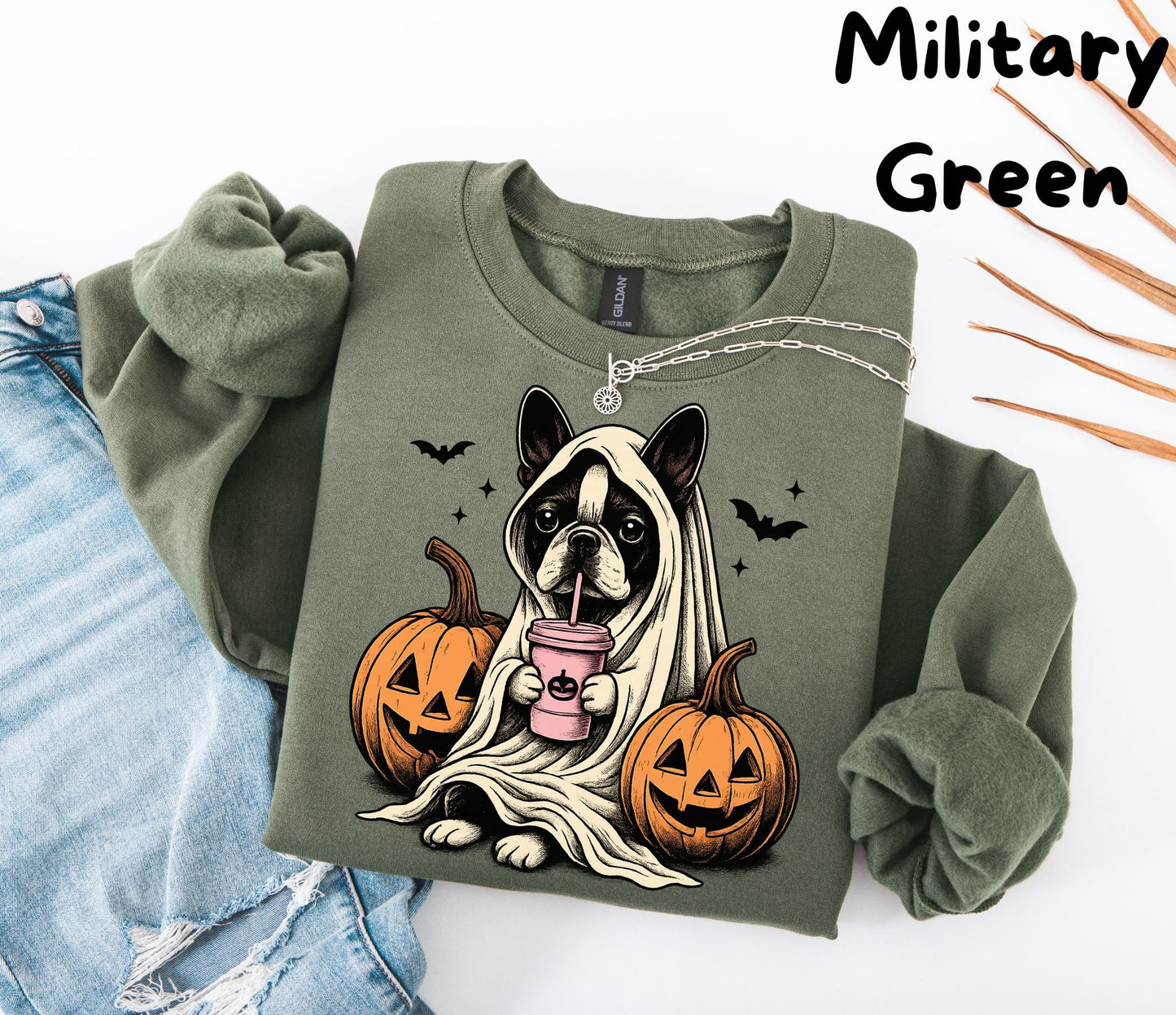 Halloween Sweatshirt| Boston Terrier Ghost Sweatshirt| Boston Terrier Halloween Sweatshirt