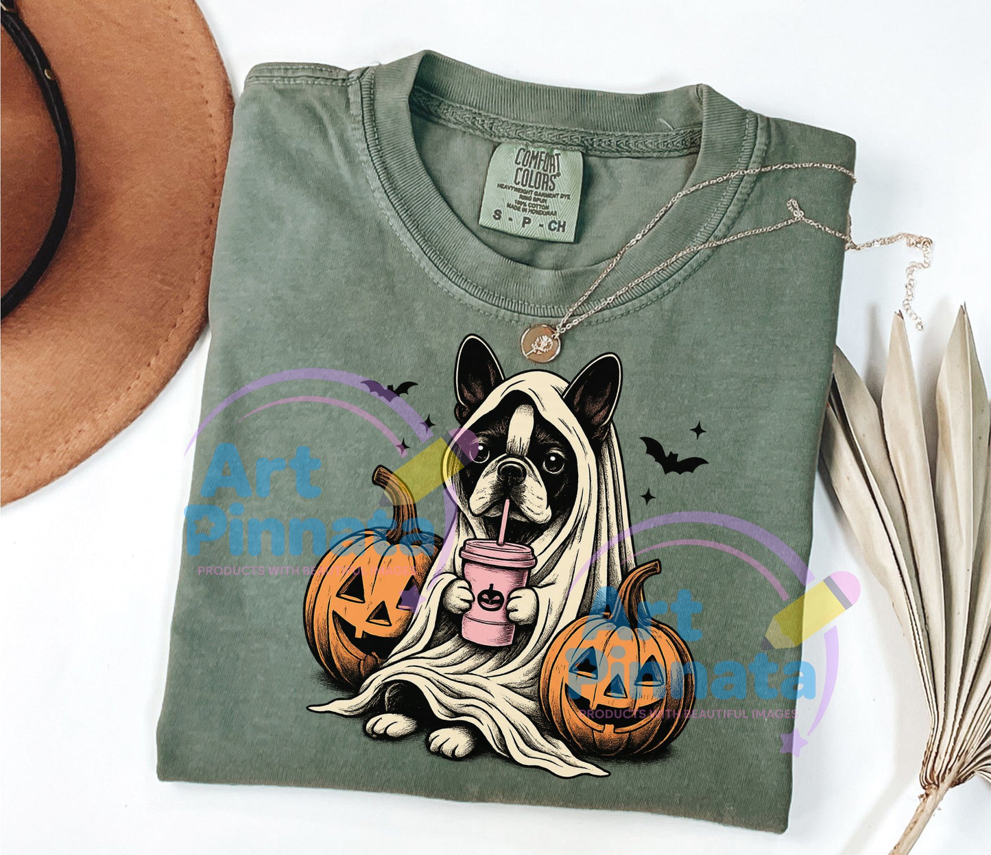 Boston Terrier Ghost PNG | DTF DTG Sublimation Design (Digital Download)