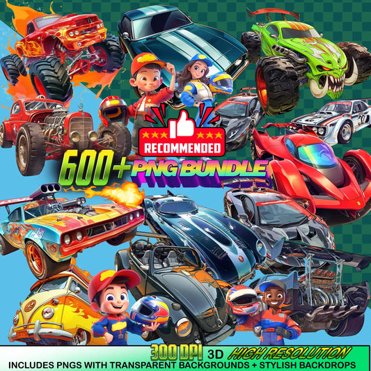 Cartoon Toy Cars PNG Bundle| Sport Car Designs