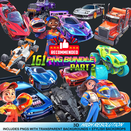 Cartoon Car PNG Bundle| Sport & Monster Truck Designs
