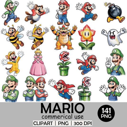 Mario Clipart Bundle | 141 PNG Game digital